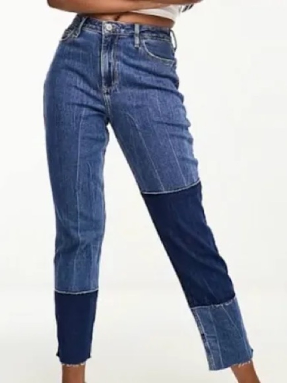 Hollister Curvy High Rise Mom Jeans Blue Raw Hem Patches Size 27
